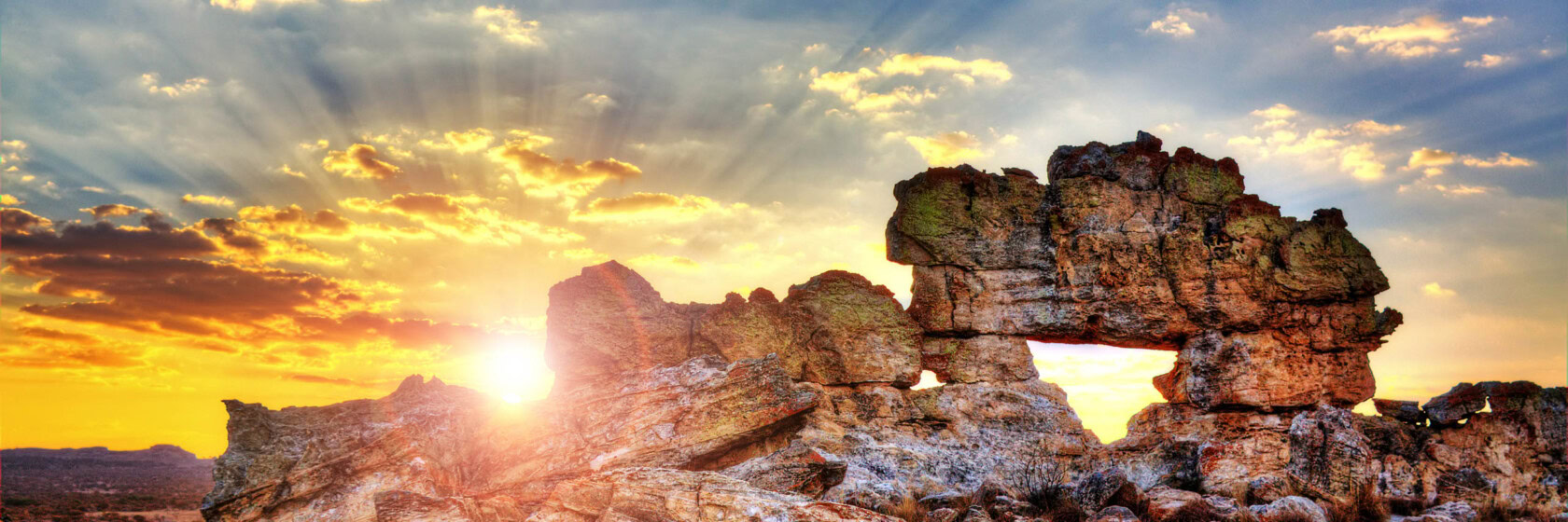 Sunset behind rock formation in Madagascar.