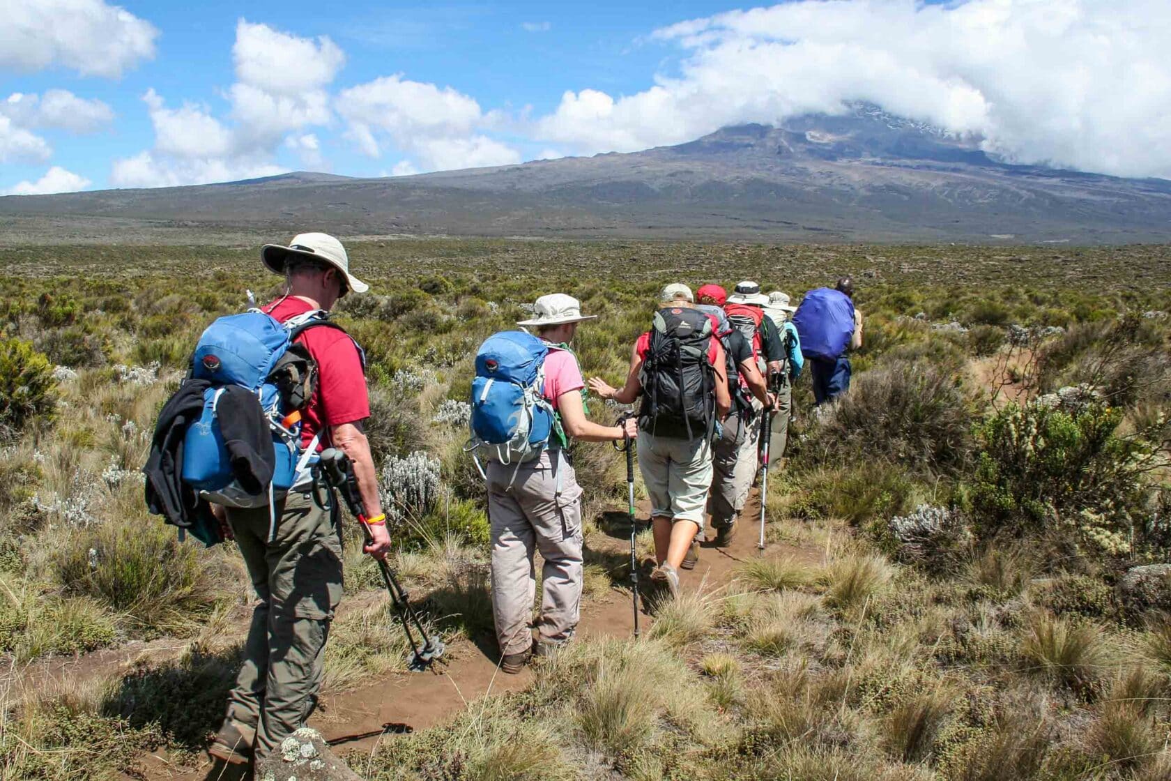 A group of people hiking in Kilimanjaro.